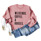 WEEKENDS COFFEE HORSES Letter Loose Long Sleeve Ladies Sweater