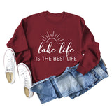 Lake Life Is Letter Loose Damen Großer lässiger Langarmpullover Damen