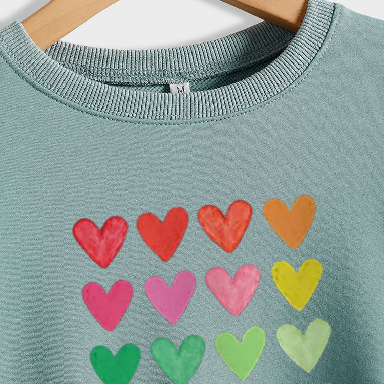 Pull ample à col rond imprimé Love pour femmes, grandes manches longues