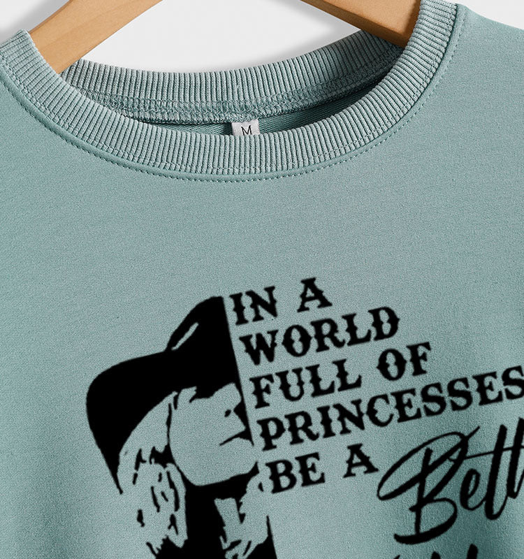 Lettres col rond hauts pour femmes à manches longues dans un monde sweat-shirt imprimé ample