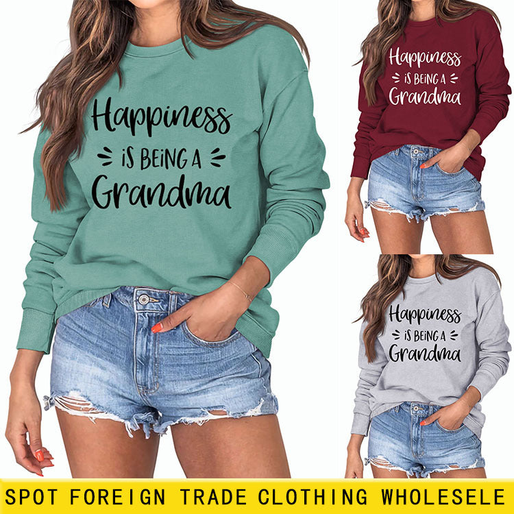 Happiness Is Being Chemise à manches longues et col rond pour femme Pull grande taille