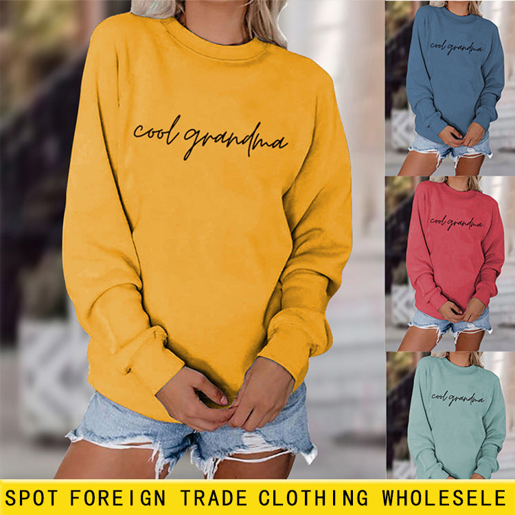 Cool Grandma Letter Simple Printing Round Neck Loose Long Sleeve Bottoming Sweater Women's Dress