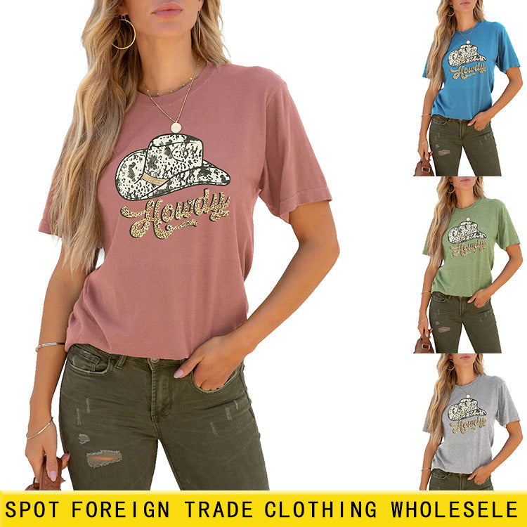 T-shirt à manches courtes et col rond Howdy Funny Graphic