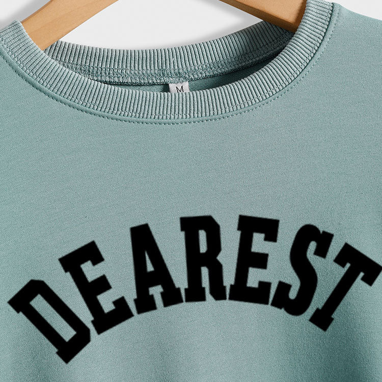 DEAREST Lettres Pull à manches longues et col rond pour femme