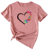 Women's T-shirt Round Neck Short Sleeve with Heart Interesting Pattern Printing