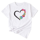 Women's T-shirt Round Neck Short Sleeve with Heart Interesting Pattern Printing