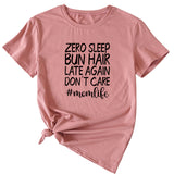 Zero Sleep Bun Hair Letter Printing Casual Round Neck Short Sleeve T-shirt