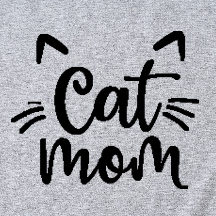 Chat Maman Lettre Col Rond Large Chat Lâche Décontracté Manches Courtes T-shirt Femme