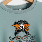 One Spooky Mama Lettering Autumn and Winter Women's Round Neck Long Sleeved Sweater