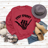 STAY SPOOKY Finger Letter Print Autumn Winter Round Neck Long Sleeve Sweater Girl