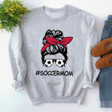 Round Neck Tops Long Sleeve Soccermom Print Loose Sweatshirt