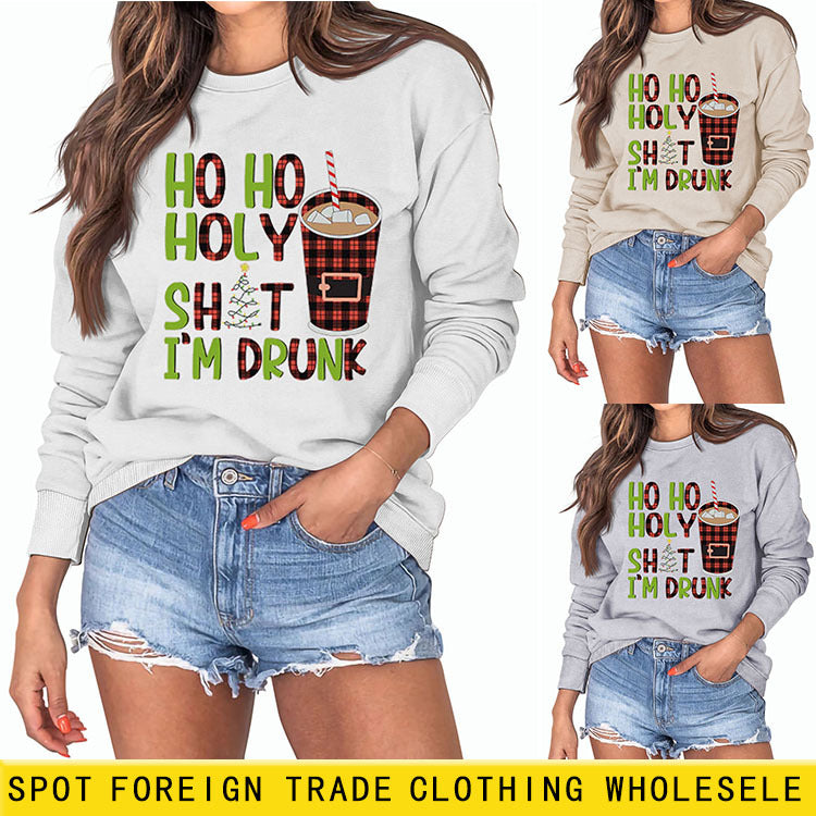 HO HO HOLY SHIT SPOT LETTRE CAFÉ SWEAT-SHIRT À MANCHES LONGUES FEMME