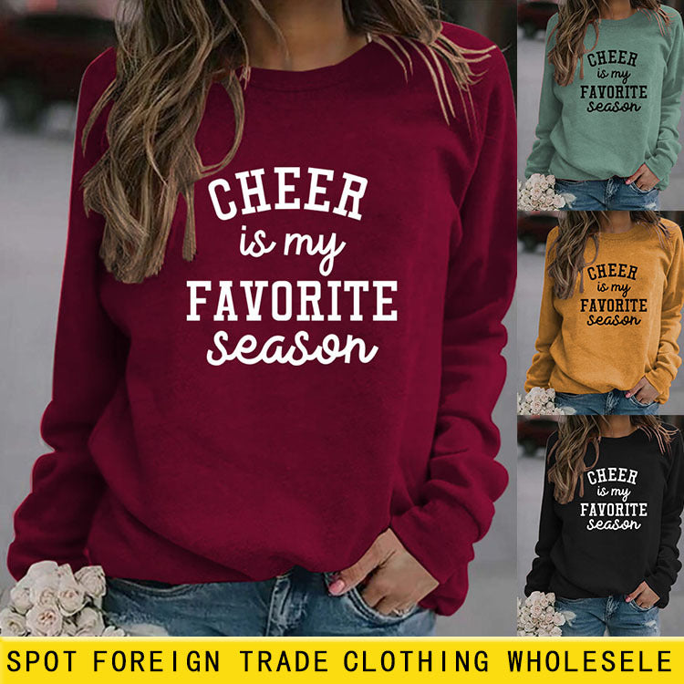 CHEER Is My FAVORITE Letters – pull ample à manches longues et col rond pour femme, grande taille