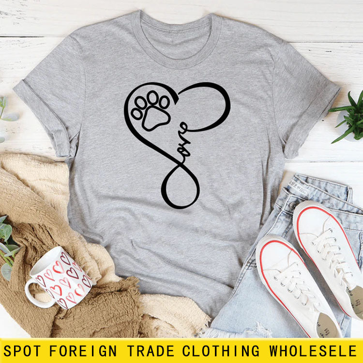 T-Shirt à manches courtes et col rond pour femme, imprimé Love Dog, à la mode