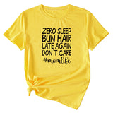 Zero Sleep Bun Hair Letter Printing Casual Round Neck Short Sleeve T-shirt