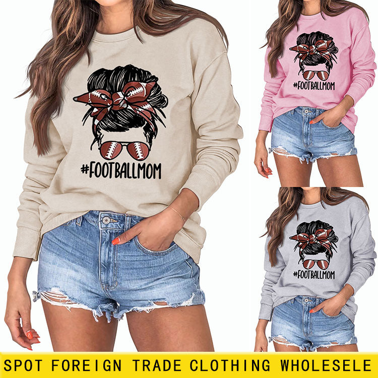 FOOTBALL MOM Pull décontracté à col rond et manches longues pour femme