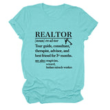 REALTOR LETTER LOOSE WOMEN'S CASUAL CREWNECK SHORT SLEEVE FASHION T-SHIRT TOP