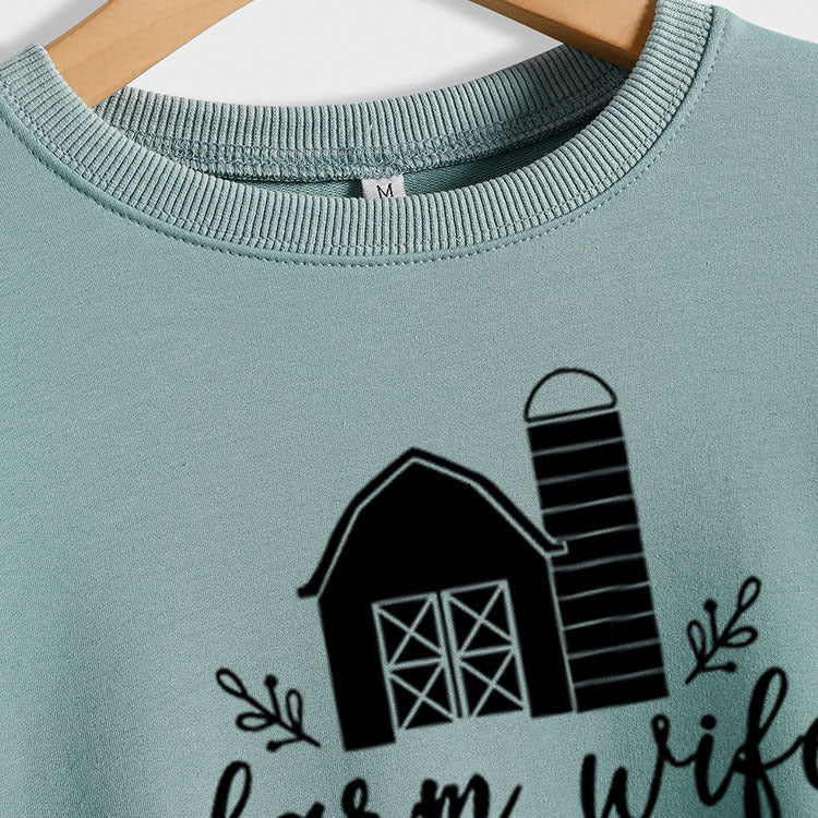 Farm Wife HAPPY Pull imprimé à manches longues et col rond pour femme