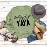 YAYA Sweat-shirt à manches longues et col rond pour femme avec lettres de fleurs et plantes