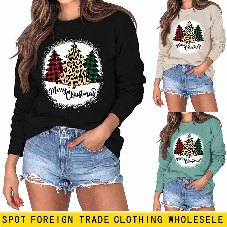 JOYEUX Noël Lettre Plaid Imprimé Léopard Arbre De Noël Pull Fille