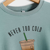 NEVER TOO COLD Letter Backing Round Neck Long Sleeve Plus Size Sweater