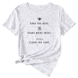 SAVE tHE BEES PLANt Letter Casual Round Neck Short Sleeve Women's t-ShirT-Shirt