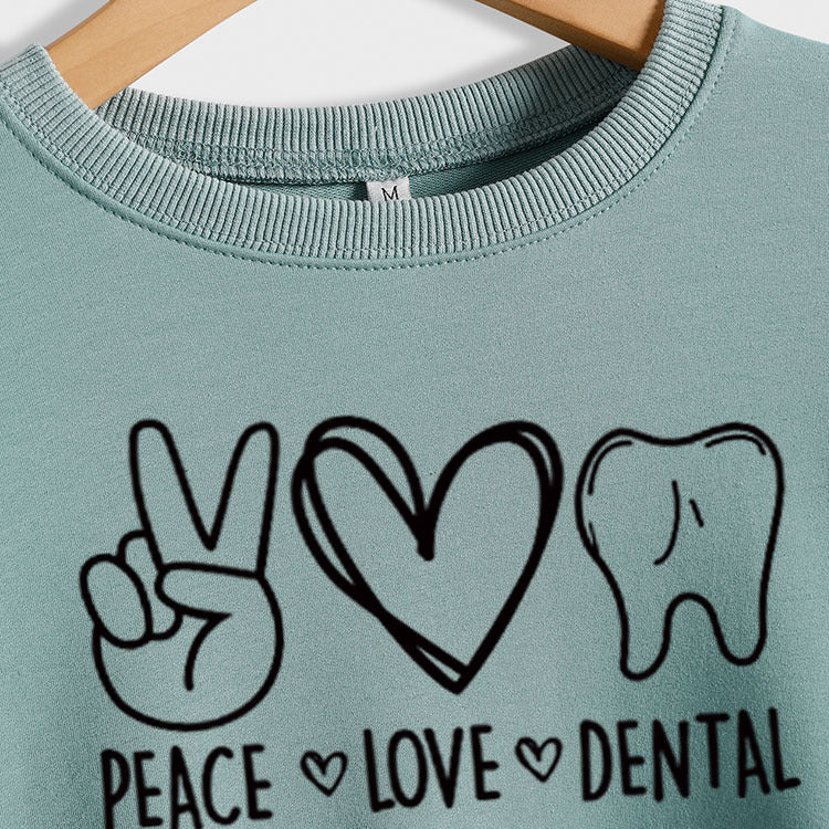 Peace Love Dental – pull ample à manches longues et col rond pour femme, automne et hiver