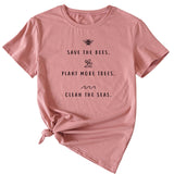 SAVE tHE BEES PLANt Letter Casual Round Neck Short Sleeve Women's t-ShirT-Shirt