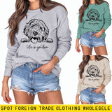 Life Is Golden Loose Ladies Round Neck Sweater Long Sleeve