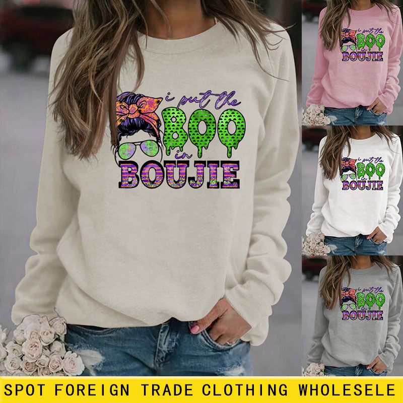 I Put The Boo Boujie lettres imprimé léopard pull à manches longues femme