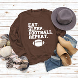 EAT SLEEP FOOTBALL REPEAT Women's Autumn and Winter Round Neck Long Sleeve Sweater