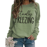 Literally Round Neck Tops Long Sleeve Print Loose Sweatshirt