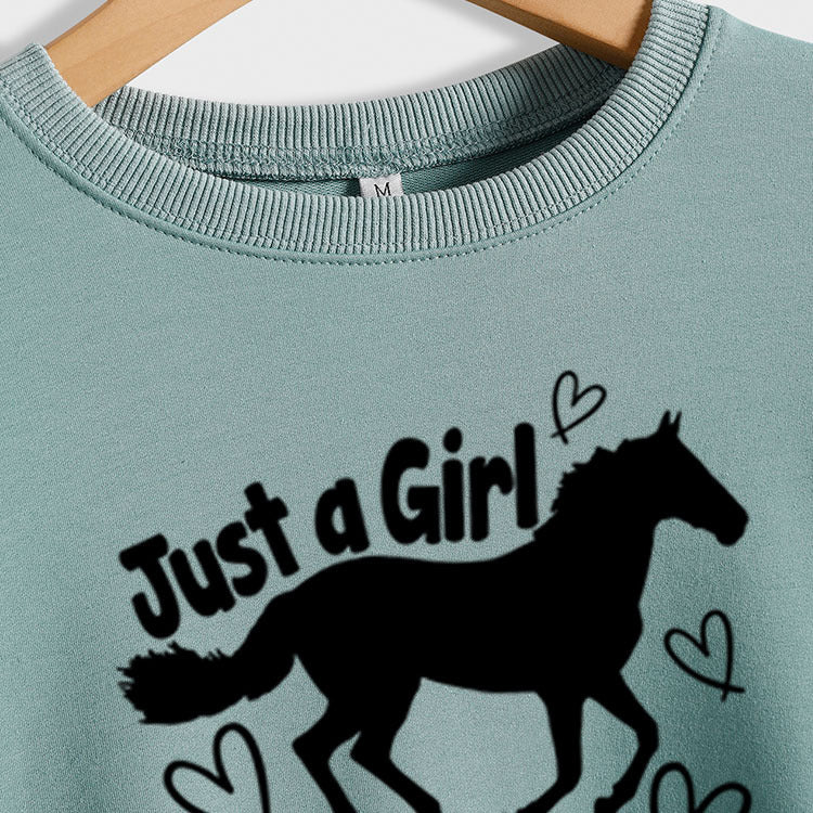 Juste une fille qui aime les chevaux Lettre Love Horse Pull à manches longues