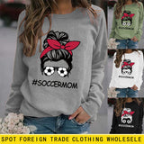 Round Neck Tops Long Sleeve Soccermom Print Loose Sweatshirt