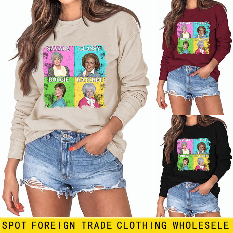 Savage Classy Bougie ample surdimensionné sweat-shirt imprimé à manches longues