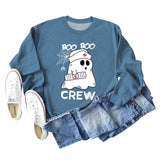 BOO BOO CREW Pullover mit Buchstabendruck, Rundhalsausschnitt, Herbst und Winter, langärmelig, Übergröße, Damen