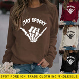 STAY SPOOKY Finger Letter Print Autumn Winter Round Neck Long Sleeve Sweater Girl