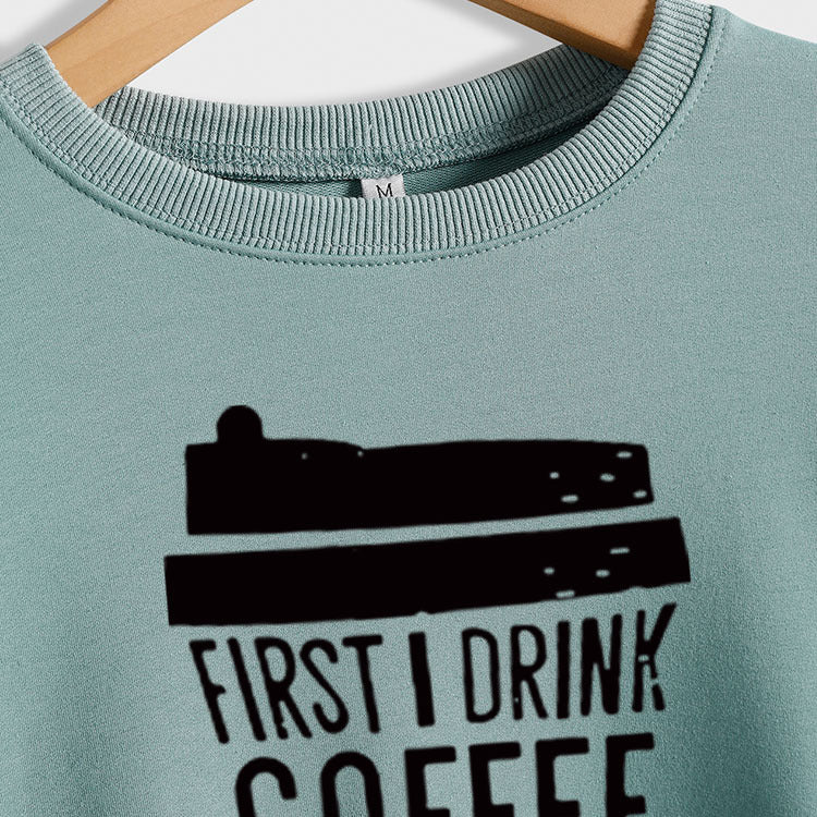 D'abord je bois du café lettre café mode pull à manches longues femmes