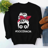 Round Neck Tops Long Sleeve Soccermom Print Loose Sweatshirt