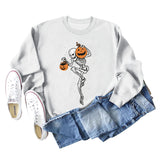 Pumpkin Skull Print Fashion Bottoming Long Sleeve Loose Ladies Sweatshirt