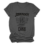 Johnny Cash Letter Short Sleeve Flower Boots Funny Women's T-Shirt