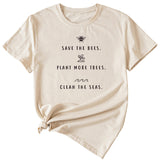 SAVE tHE BEES PLANt Letter Casual Round Neck Short Sleeve Women's t-ShirT-Shirt