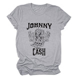 Johnny Cash Letter Short Sleeve Flower Boots Funny Women's T-Shirt