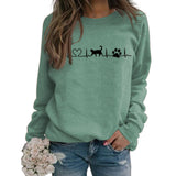 Love Cat Dog Print Round Neck Bottom Long Sleeve Women's Sweatshirt