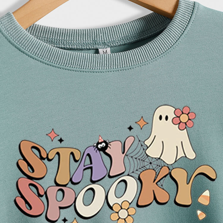 STAY SPOOKY Ghost Letter Loose Print Underlay Pull à manches longues Fille