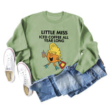 LITTLE MISS ICED COFFEE Herbstlicher Pullover mit grenzüberschreitendem Aufdruck und rundem Kragen