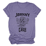 Johnny Cash Letter Short Sleeve Flower Boots Funny Women's T-Shirt