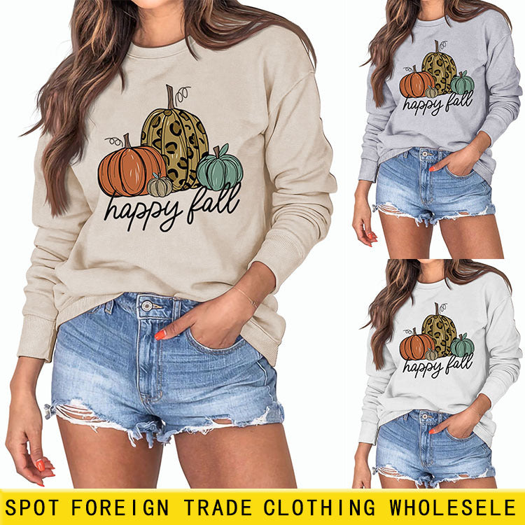 Pull à manches longues et col rond pour femme, pull avec lettres de citrouille imprimées, Halloween, automne et hiver
