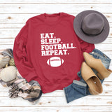 EAT SLEEP FOOTBALL REPEAT Women's Autumn and Winter Round Neck Long Sleeve Sweater