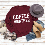 Buchstabe COFFEE WEATHER Modischer langärmliger Pullover mit Rundhalsausschnitt für Damen